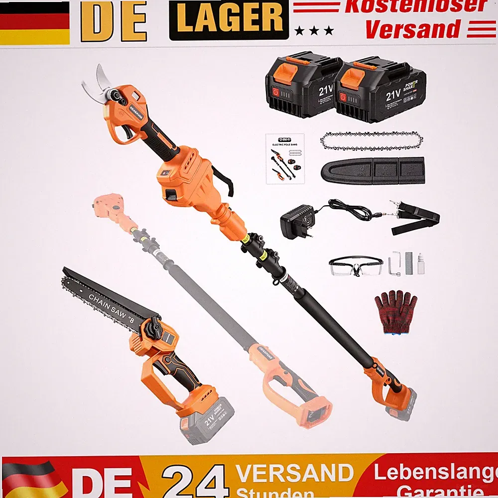 Akku Heckenschere für Haus & Hof 8 zoll für dicke Äste mit 2x Akku + 1200W