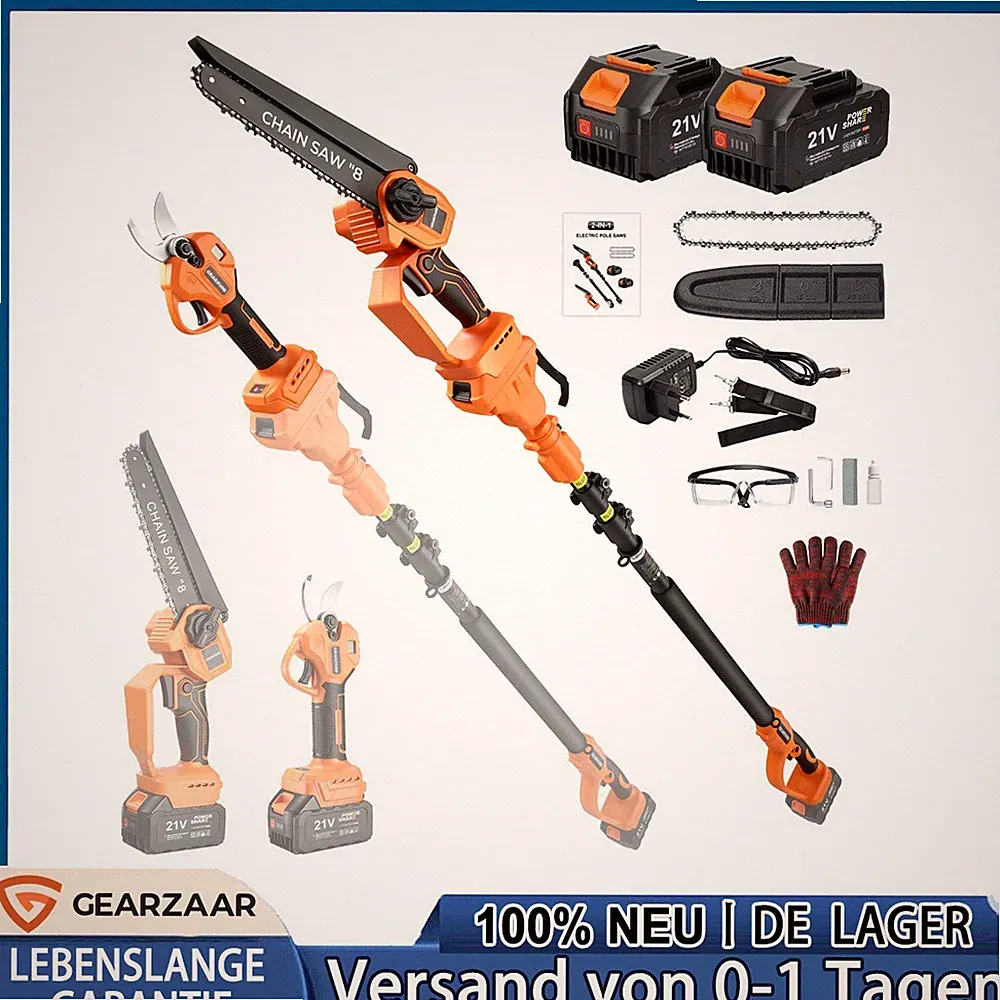 Akku Heckenschere für Obstbaum Mini Kettensäge 1200W 4,6m Teleskop Astkettensäge