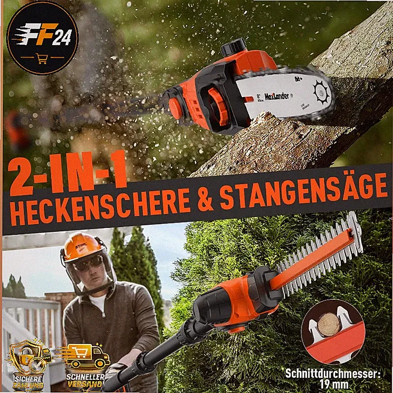 Akku Heckenschere Teleskop Combo 45cm Schnittlänge 20cm Kettensäge 4,5m