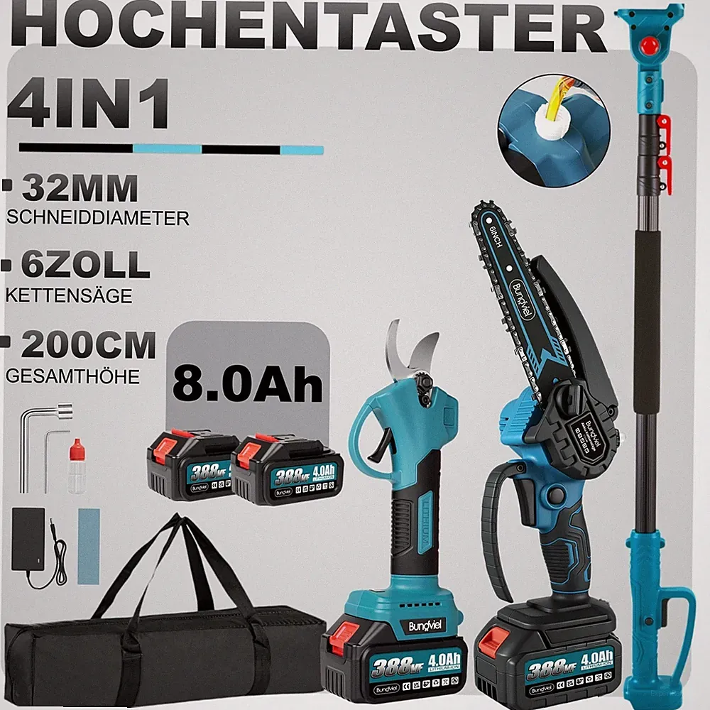 Akku Hochentaster Astschere Teleskop Astsäge Kettensäge Gartenschere mit 2 Akkus