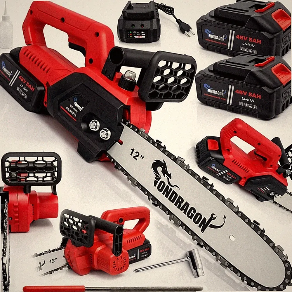 Akku Kettensäge 12 Zoll 48V 2x Akku Brushless Motorsäge Elektro Kettensäge