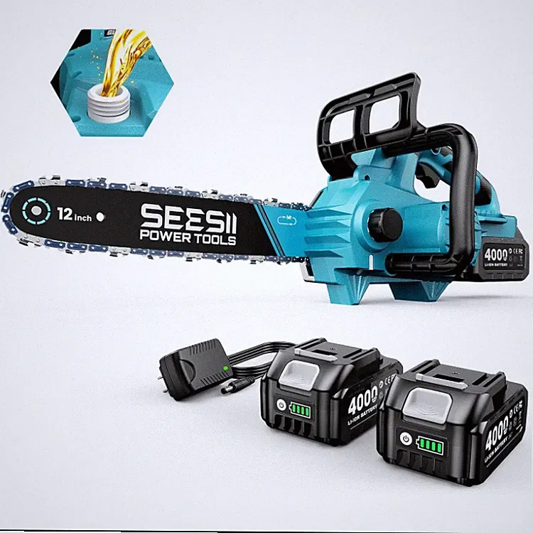 Akku Kettensäge 1200W 12 Zoll für Baumschnitt mit 2x4Ah Akku, Ladegerät, 150ml