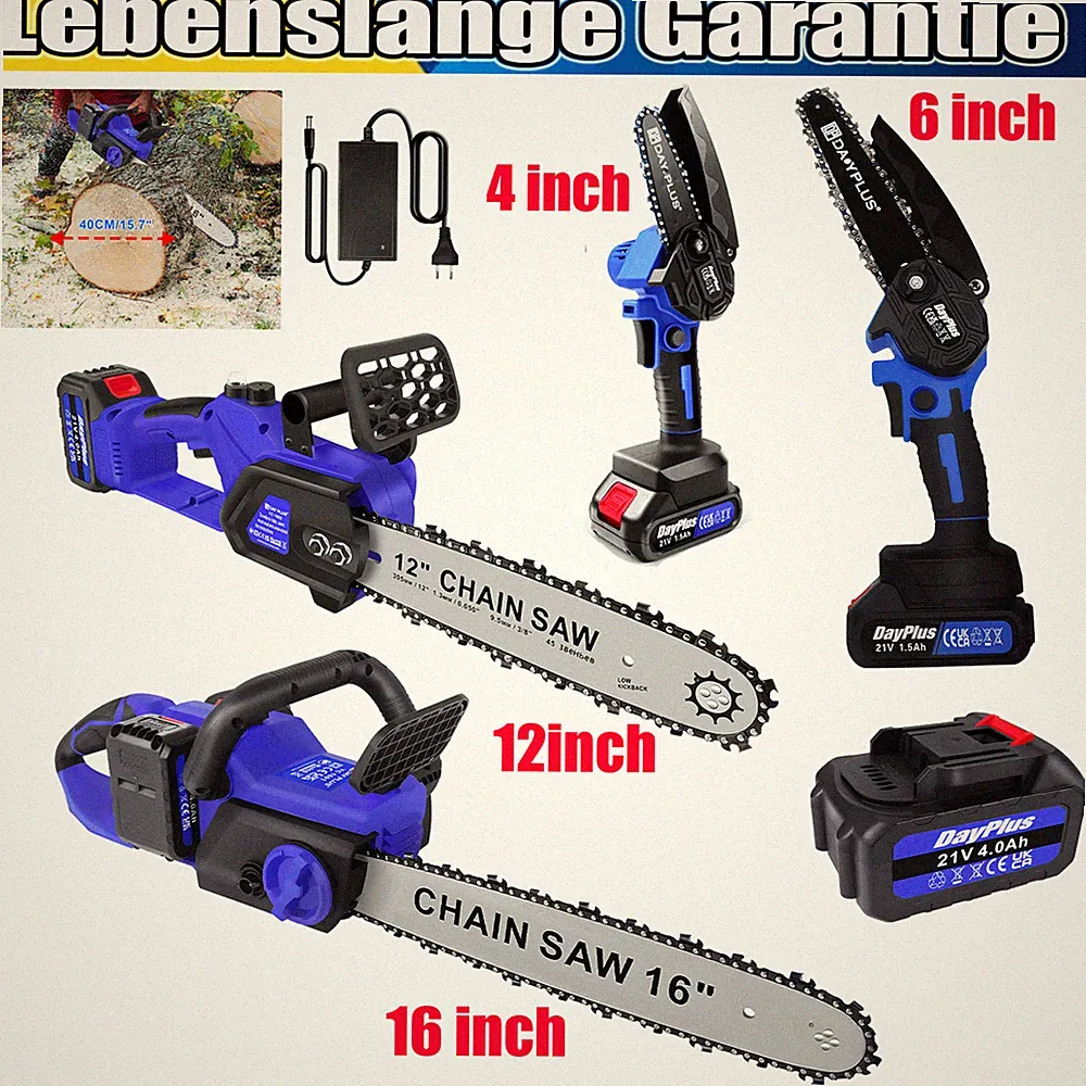Akku Kettensäge 16 Zoll Bürstenlos Kettensäge Tragbar -Elektro-Säge 6"+ zubehör