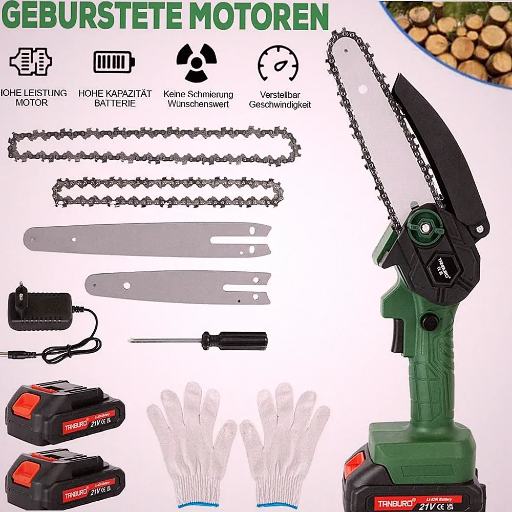 Akku-Kettensäge 3000W 6+8 Zoll Elektro Kettensägen Handkettensäge Mit 2 Akku Neu