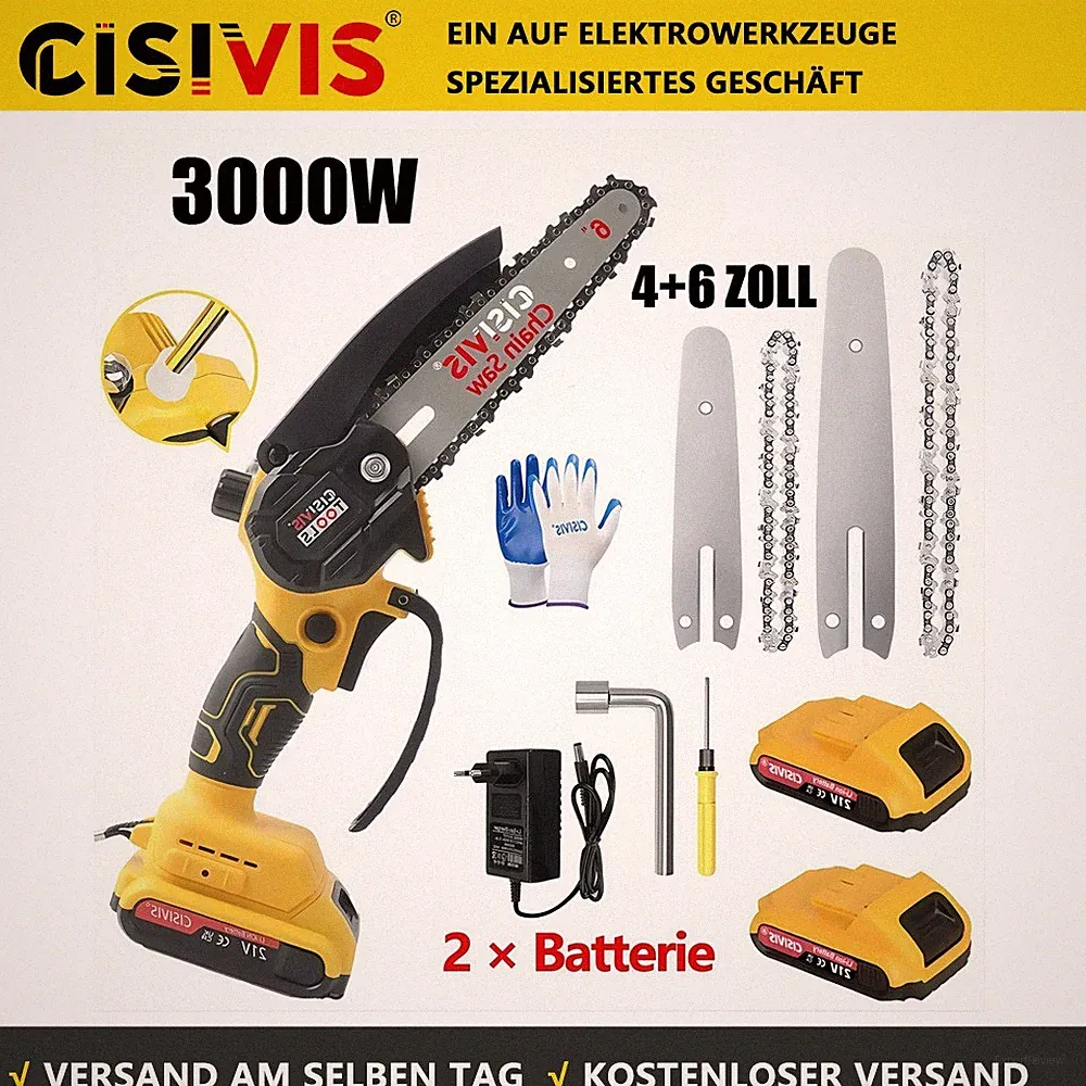 Akku Kettensäge 4 & 6 Zoll Mini Elektro Kettensäge mit 2 Akkus Handkettensäge