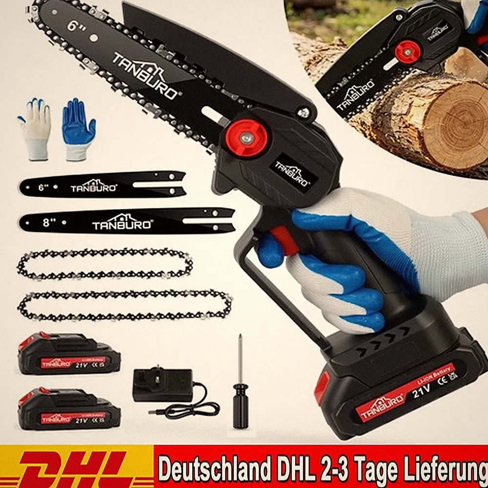 Akku-Kettensäge 4000W 6+8 Zoll Elektro Kettensägen Handkettensäge Mit 2 Akku Neu
