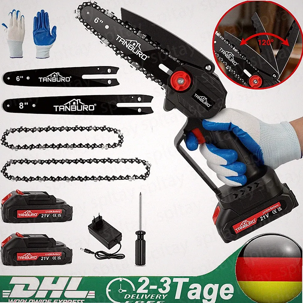 Akku-Kettensäge 4000W 8+6 Zoll Elektro Kettensägen Handkettensäge Mit 2 Akku Neu