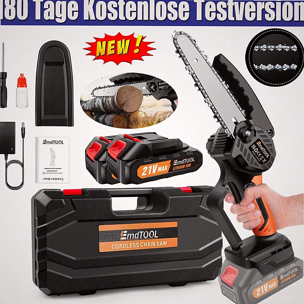 Akku-Kettensäge 4000W Schnittgeschwindigkeit, mit 2X Akku & Ladegerät & zubehör