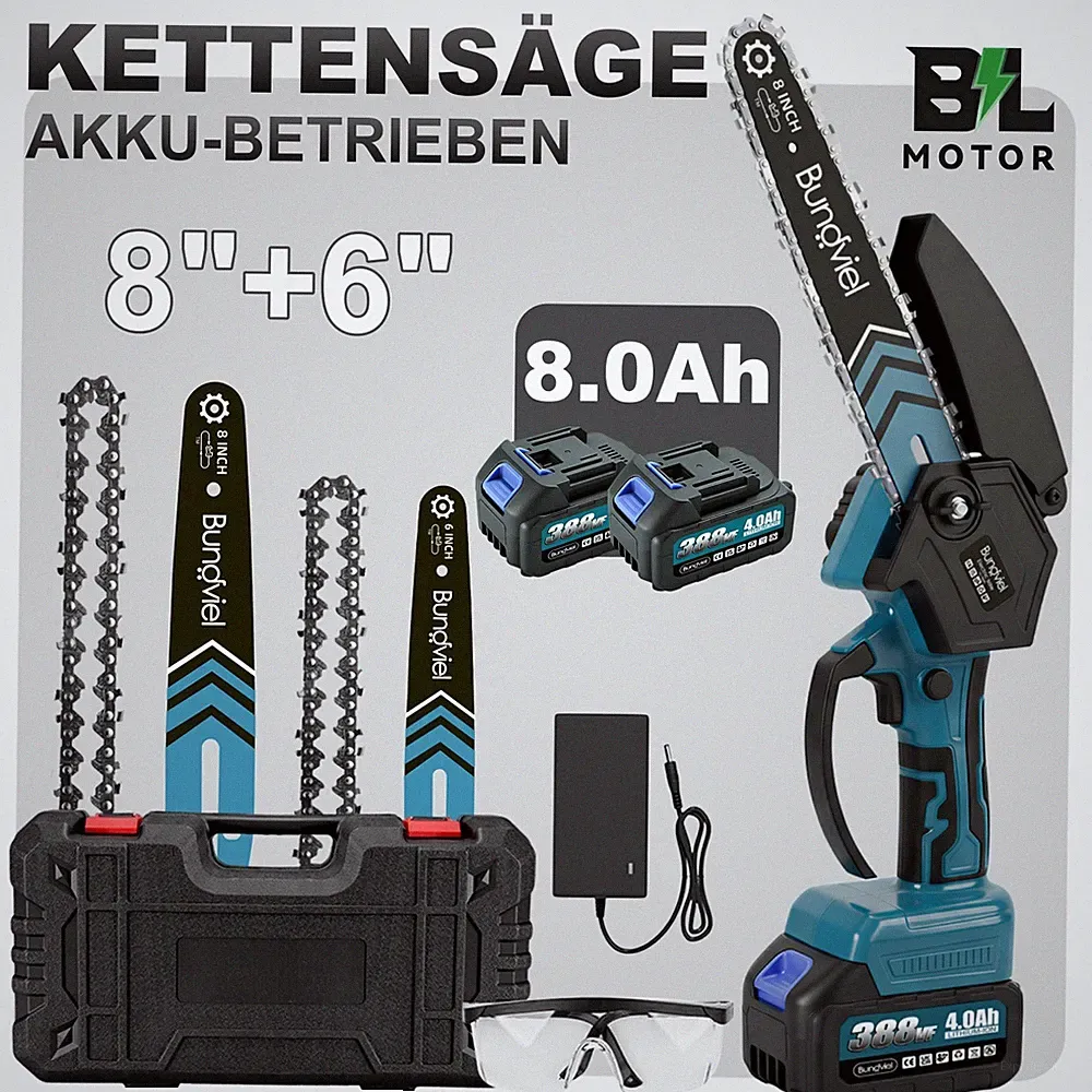 Akku Kettensäge 6+8 Zoll Elektro Mini Kettensäge Einhandsäge Astsäge Mit 2 Akku