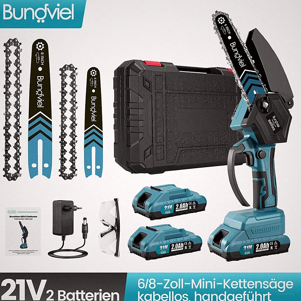 Akku Kettensäge 6+8 Zoll Mini Elektro Kettensägen 2IN1 Handkettensäge Mit 2 Akku