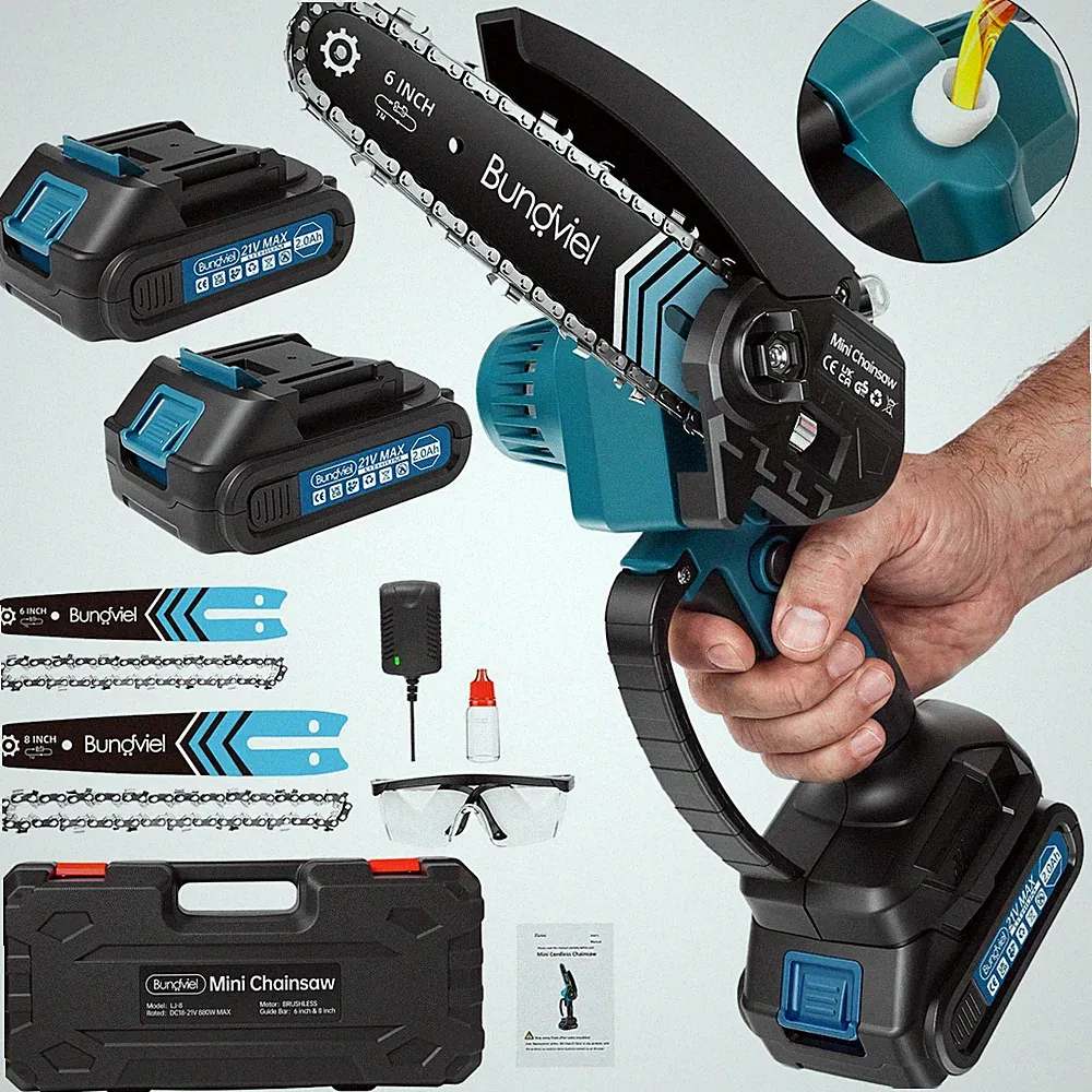 Akku Kettensäge 6+8 Zoll Mini Elektro Kettensägen Handkettensäge Mit 2 Akku