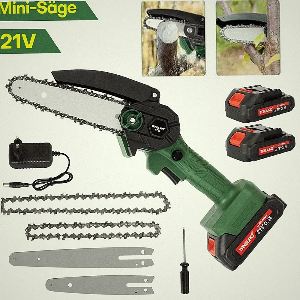 Akku Kettensäge 6+8 Zoll Mini Elektro Kettensägen Handkettensäge Mit 2 Akku DE