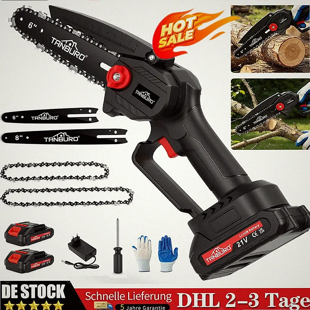 Akku Kettensäge 6+8 Zoll Mini Elektro Kettensägen Handkettensäge Mit 2 Akku DHL