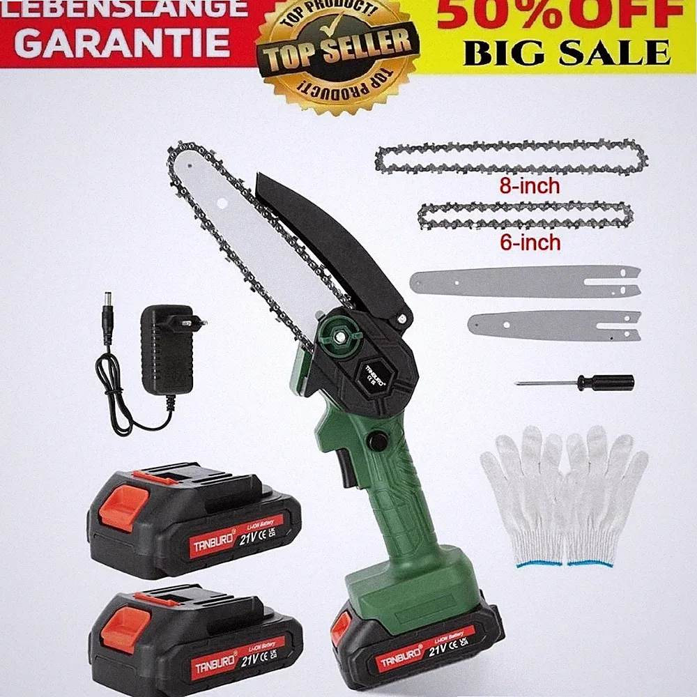 Akku Kettensäge 6+8 Zoll Mini Elektro Kettensägen Handkettensäge Mit 2 Akku DHL
