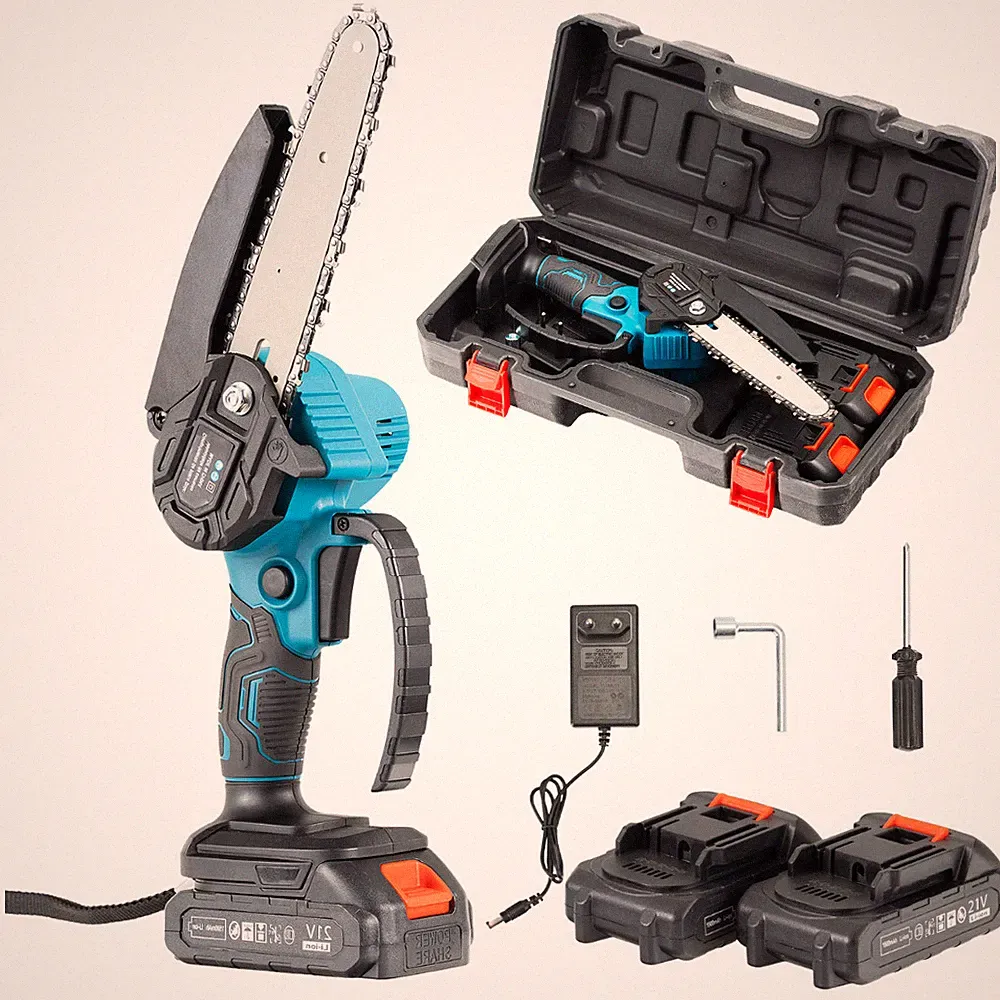 Akku Kettensäge 6" Mini 21V 2 Akkus 1500mAh Handkettensäge Baumsäge