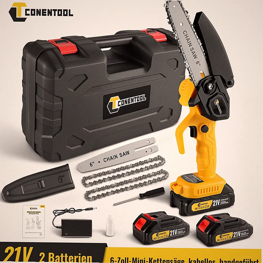Akku Kettensäge 6'' Mini Elektro Kettensägen Handkettensäge Mit Akku ＆ Ladegerät