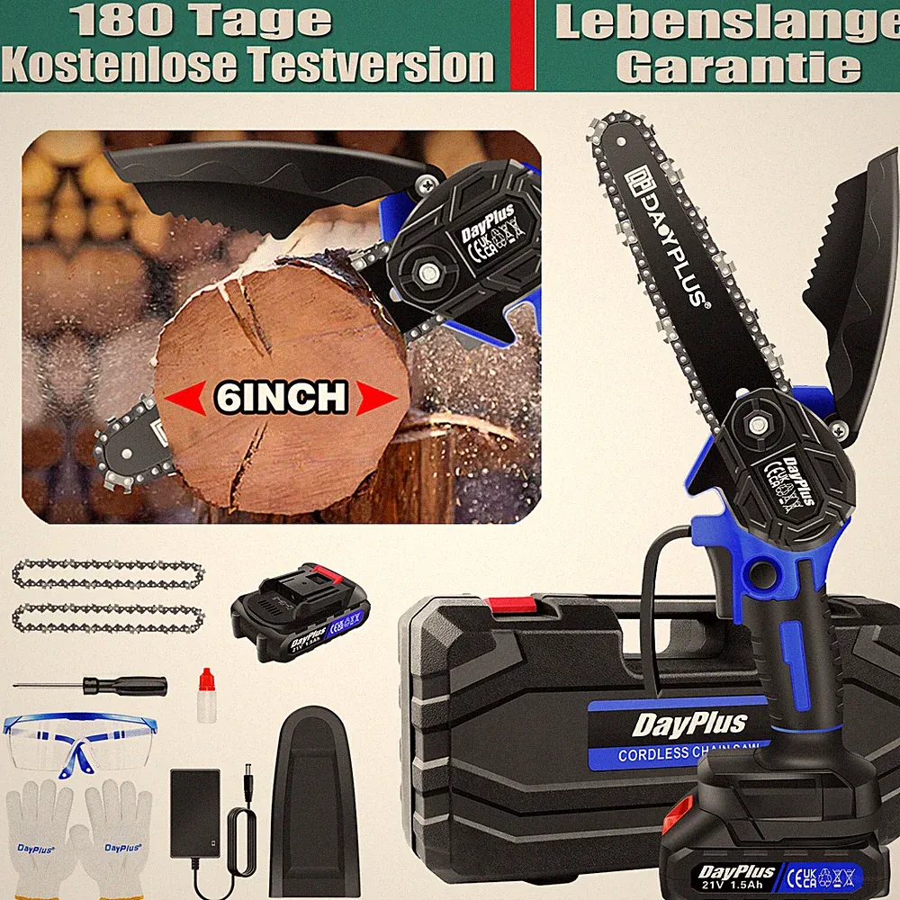 Akku Kettensäge 6 Zoll Bürstenlos Kettensäge Tragbar Mini-Elektro-Säge + zubehör
