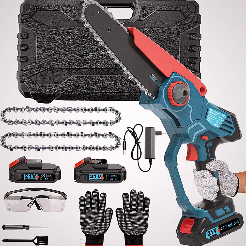 Akku-Kettensäge 6 Zoll Elektrisch, 2 Batterien, 2 Ketten, für Garten & Holz