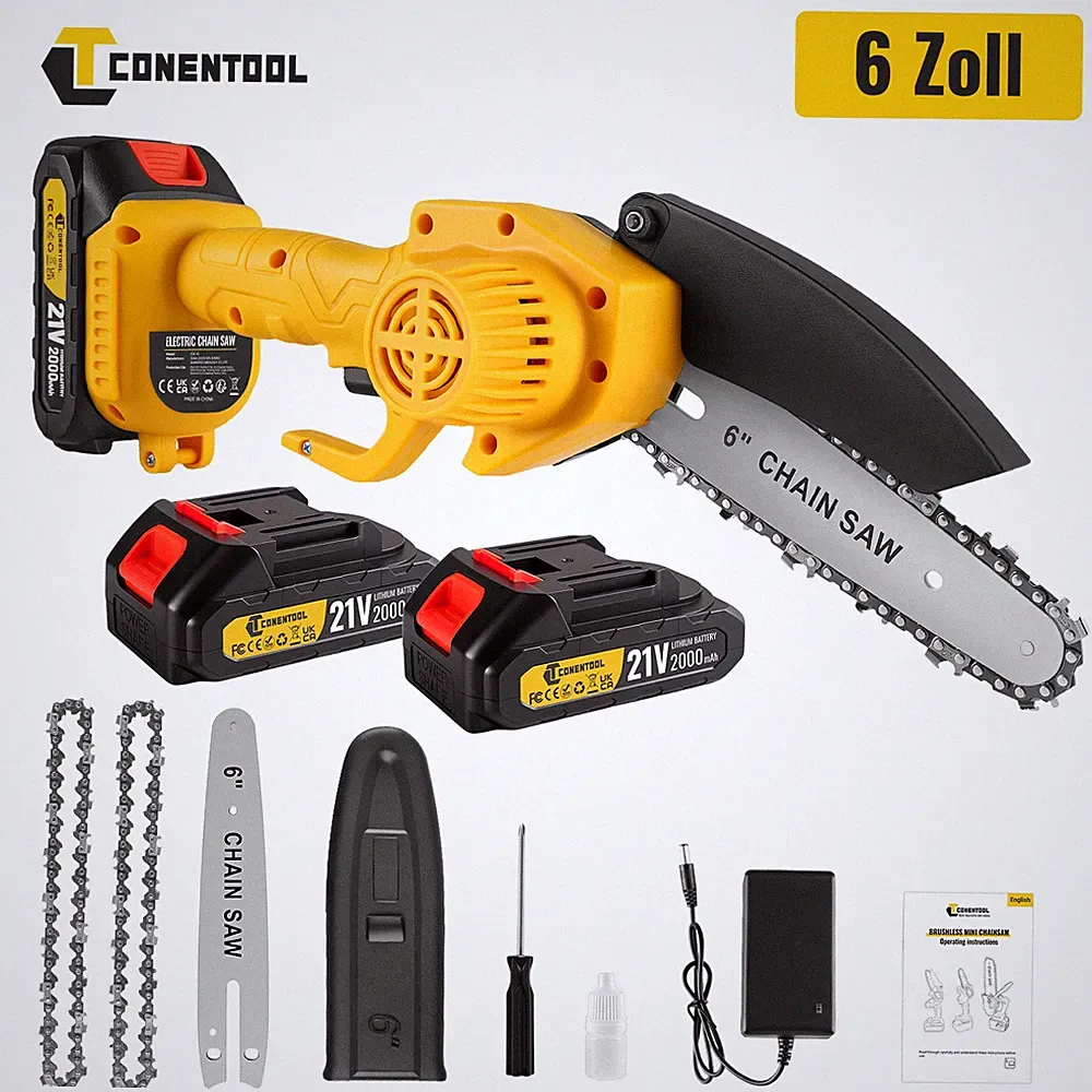 Akku Kettensäge 6 Zoll Mini Elektro Kettensägen Handkettensäge mit 1-2 Akku 8m/s