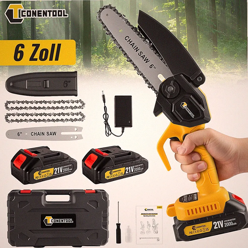 Akku Kettensäge 6 Zoll Mini Elektro Kettensägen Handkettensäge Mit 1-2 Akku DHL