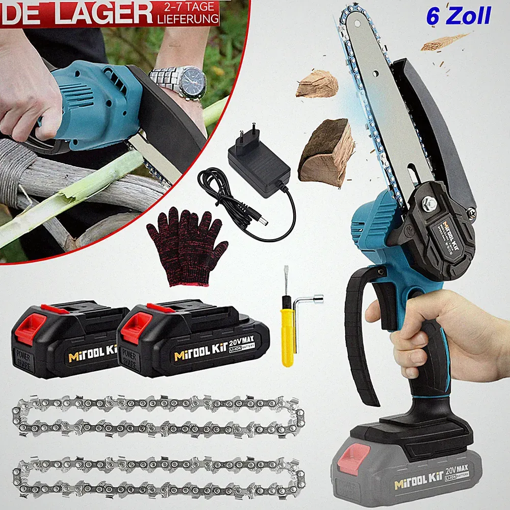 Akku Kettensäge 6 Zoll Mini Elektro Kettensägen Handkettensäge Mit Akku 2Ah DE