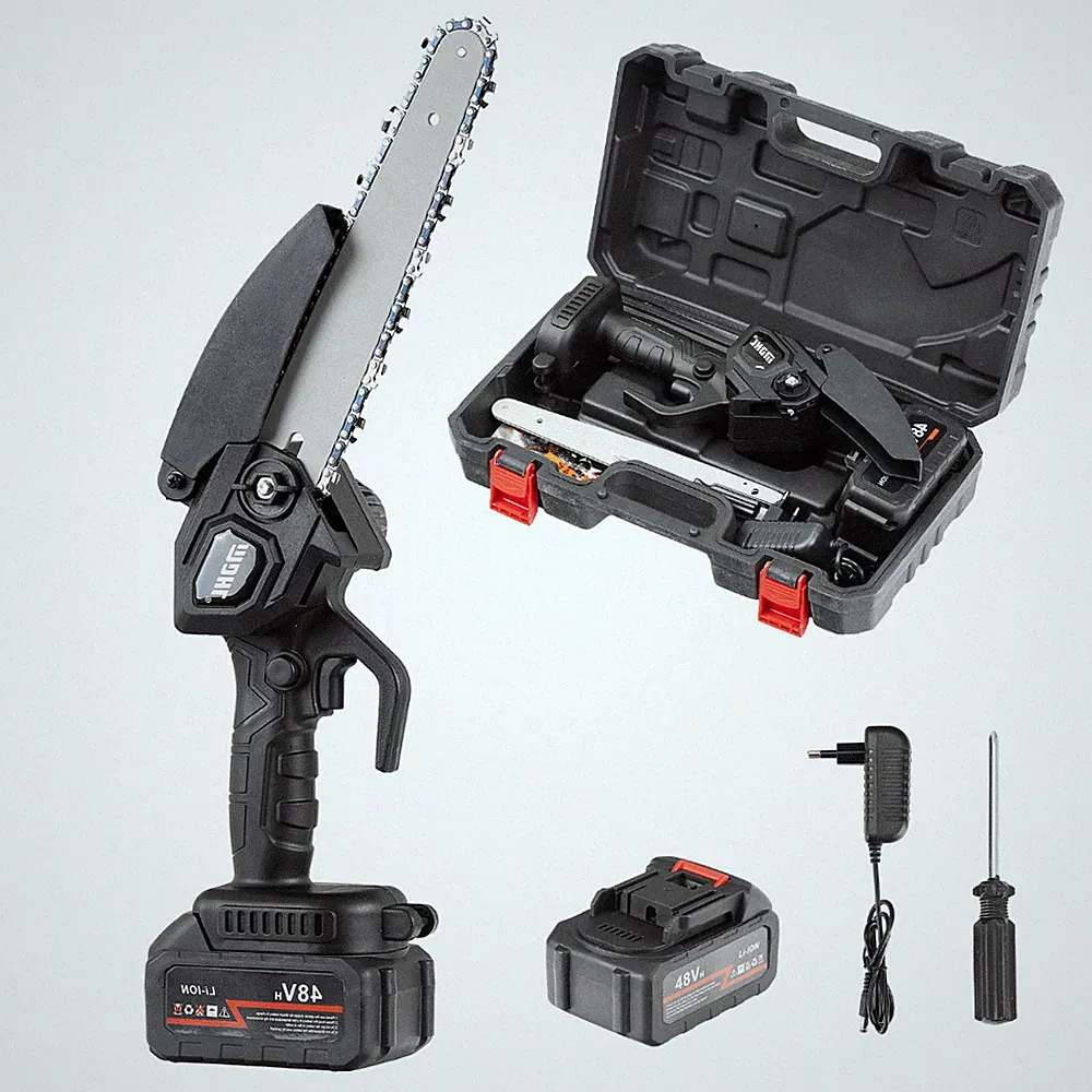 Akku Kettensäge 8 Zoll 21V 6Ah Mini Einhand Astsäge Set mit Koffer