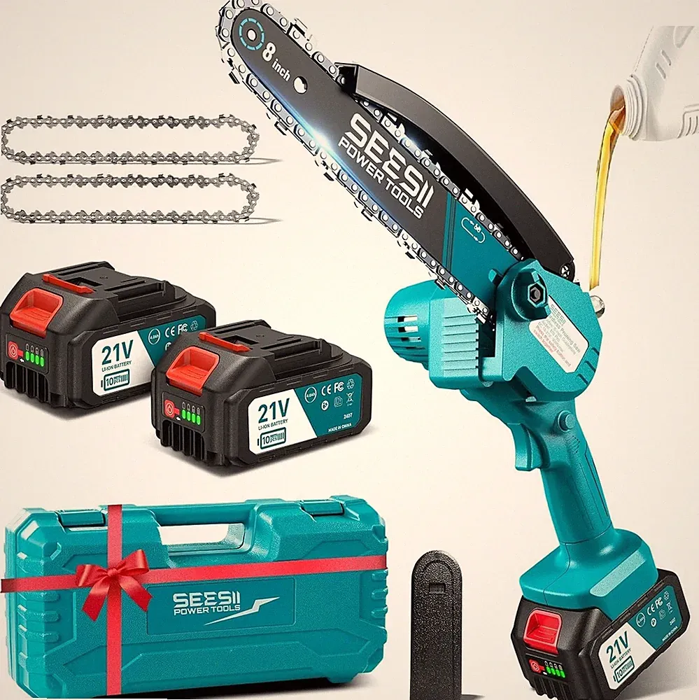 Akku Kettensäge 8 Zoll Mini Kettensäge mit Akku 2x400