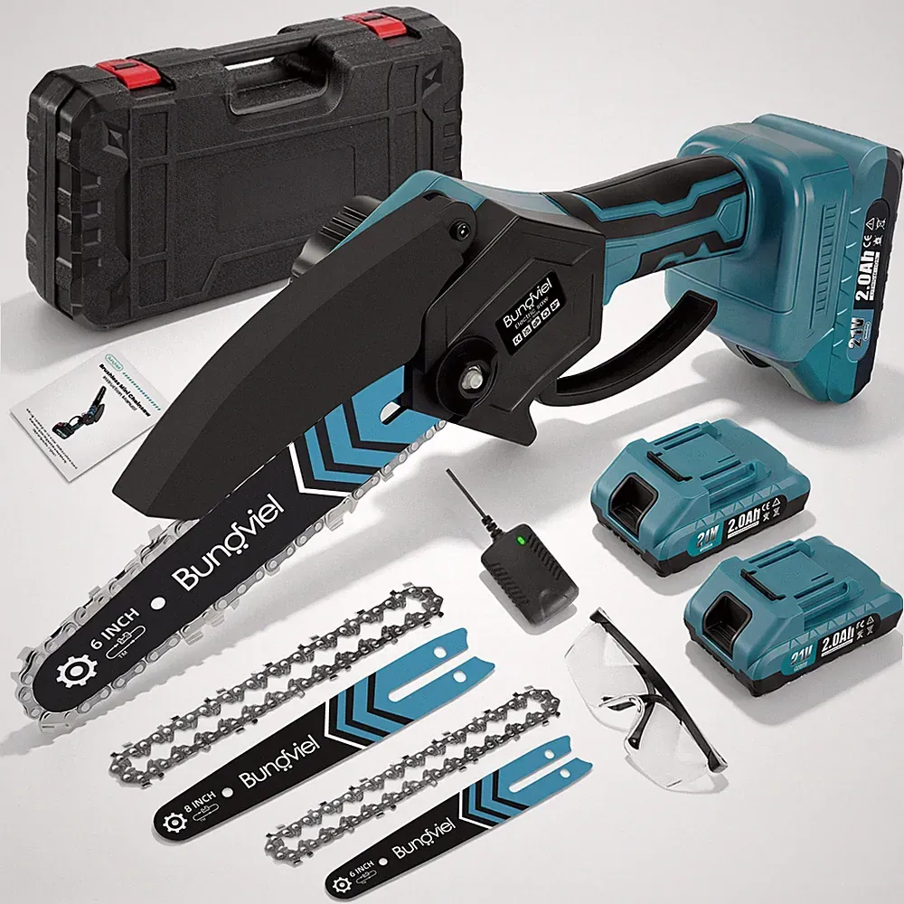 Akku Kettensäge Bürstenloser 6+8 Zoll Mini Elektro 2IN1 Kettensägen Mit 2 Akkus