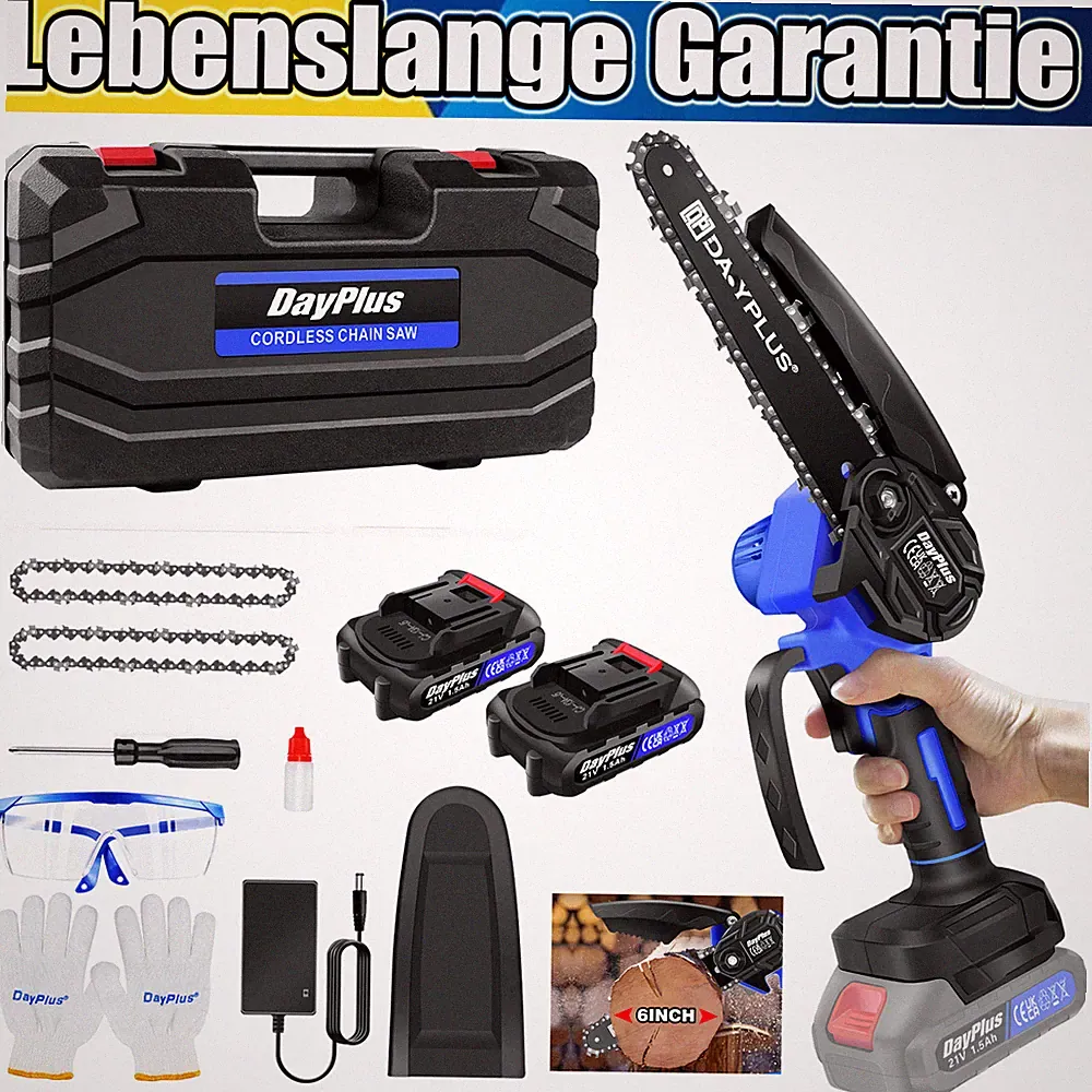 Akku-Kettensäge Elektro Kettensägen 4000W Handkettensäge mit Ladegerät und 2Akku