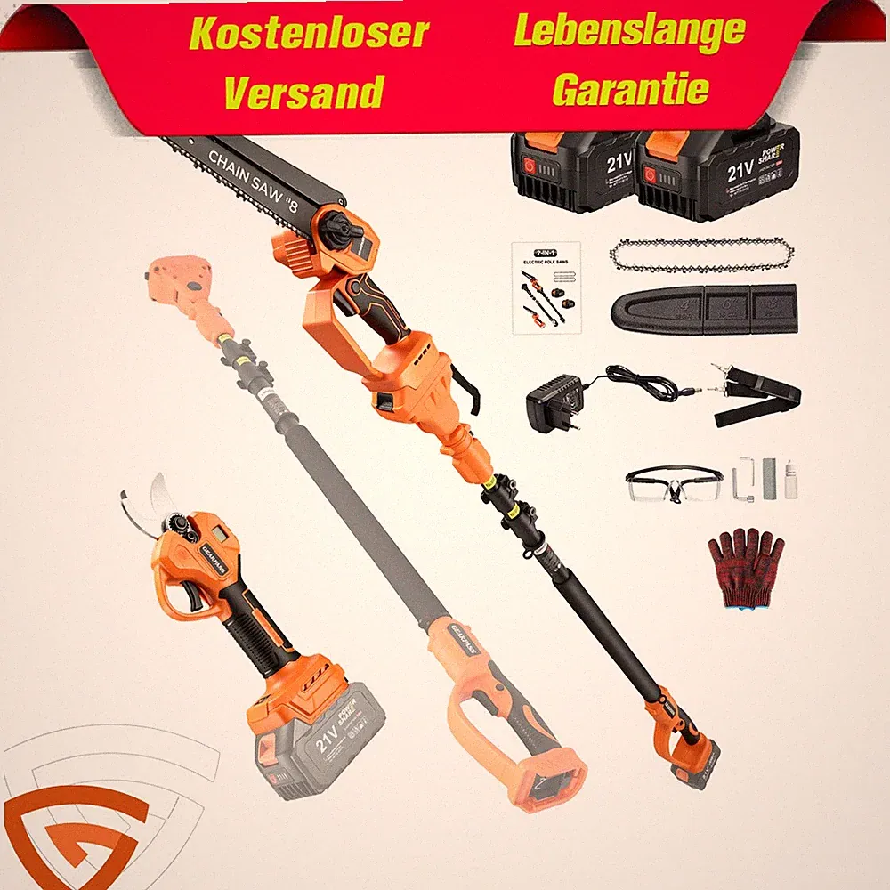 mini akku-kettensäge für garten und schere