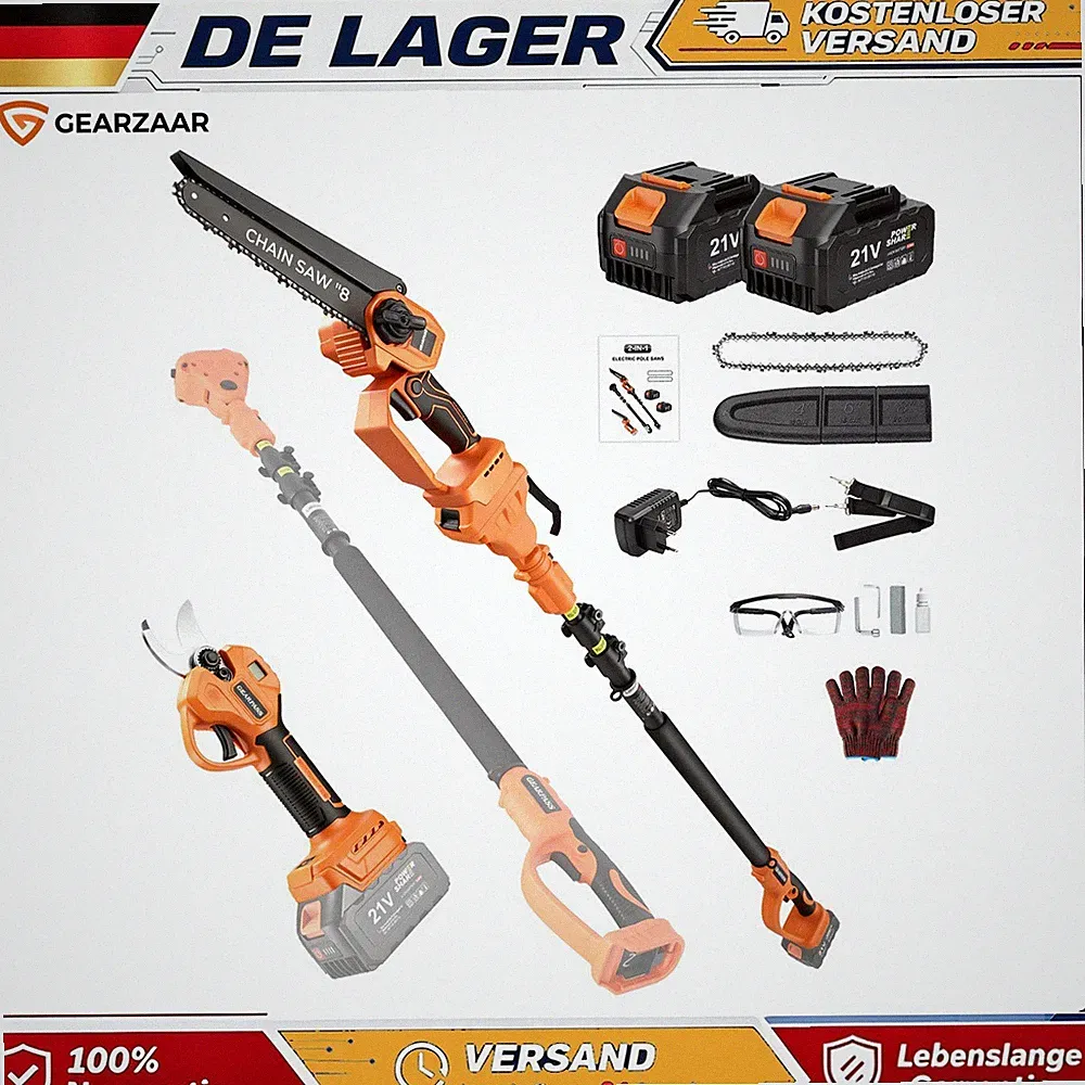 Akku Kettensäge Hochentaster für Hecken & Äste Brushless Motor 4-in-1 21V 8zoll