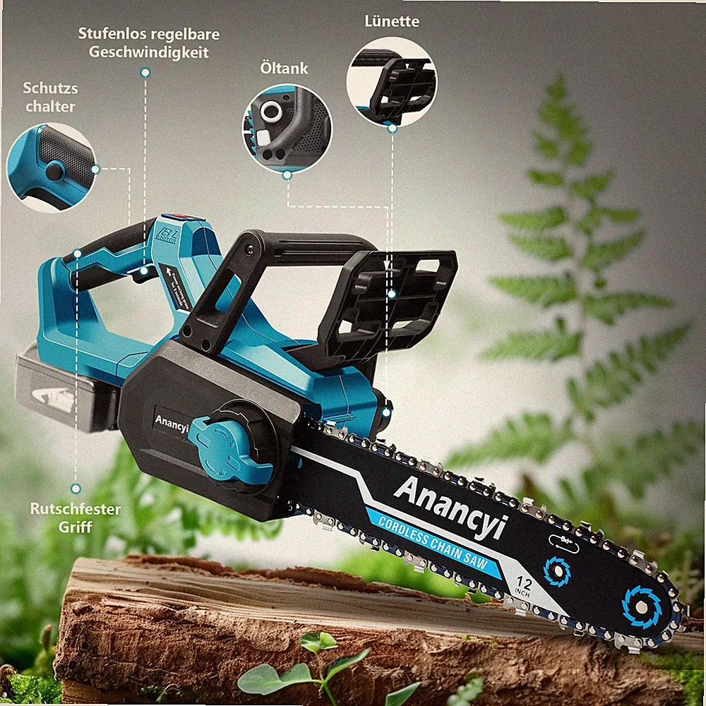 Akku-Kettensäge mit bürstenlosem Motor 12 Zoll kompatibel mit Makita 18V Akku DE