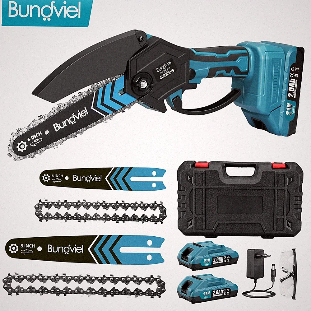 Akku Mini Kettensäge 8+6 Zoll Elektro Kettensägen Handkettensäge Mit 2Akkus neue