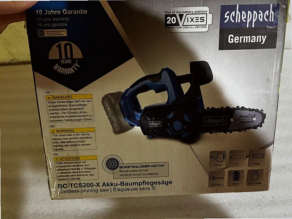 B-Ware Scheppach Akku Mini Kettensäge BC-TCS200-X | Schnitt 17,5cm Solo