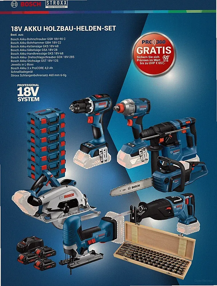Bosch 18V Profiset GSR GBH GKS GSA GDX GST 3x 4,0Ah Procore Kettensäge
