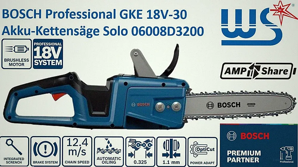 BOSCH Akku-Kettensäge GKE 18V-30 Professional 06008D3200 Solo Brushless 30 cm