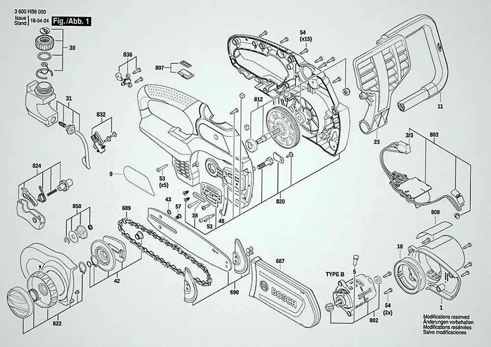 Bosch Ersatzteile für UniversalChain 18 Akku Kettensäge