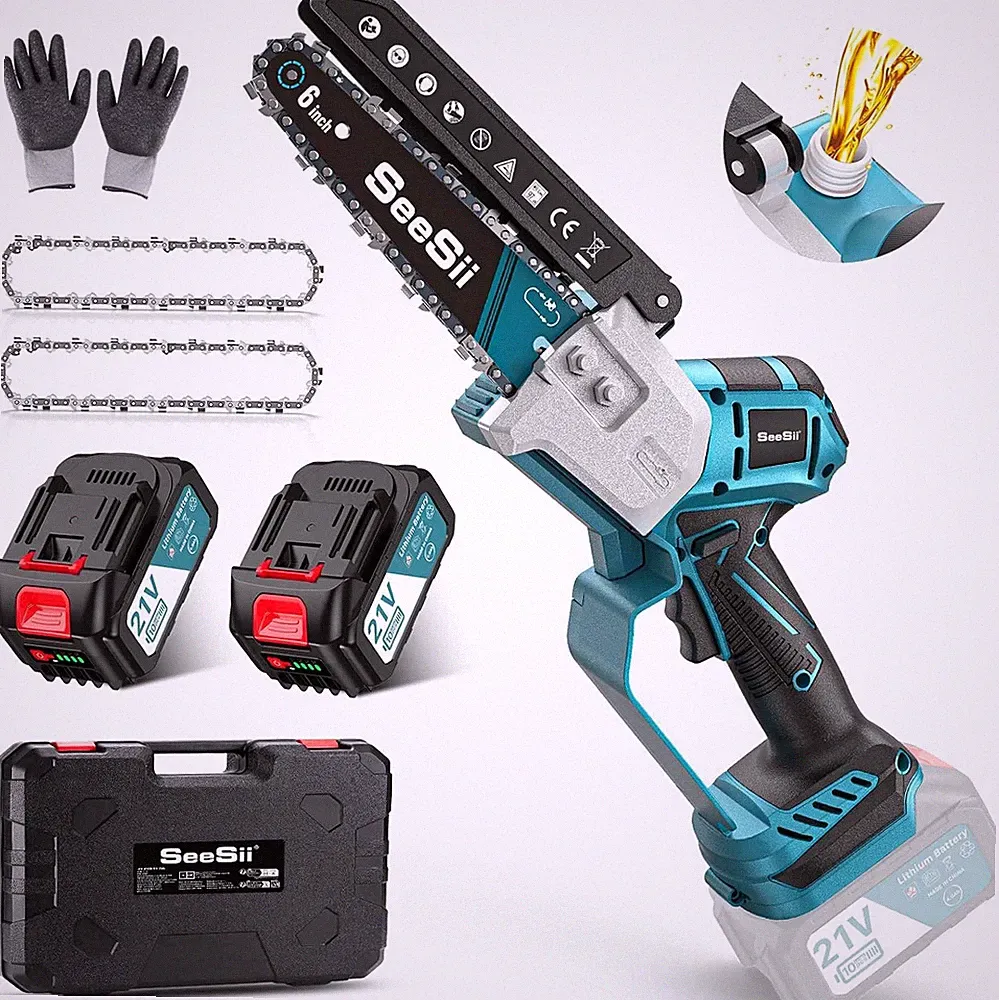 Brushless Mini-Kettensäge 6-Zoll SEESII 800W 2 Akku passend für Makita 18V