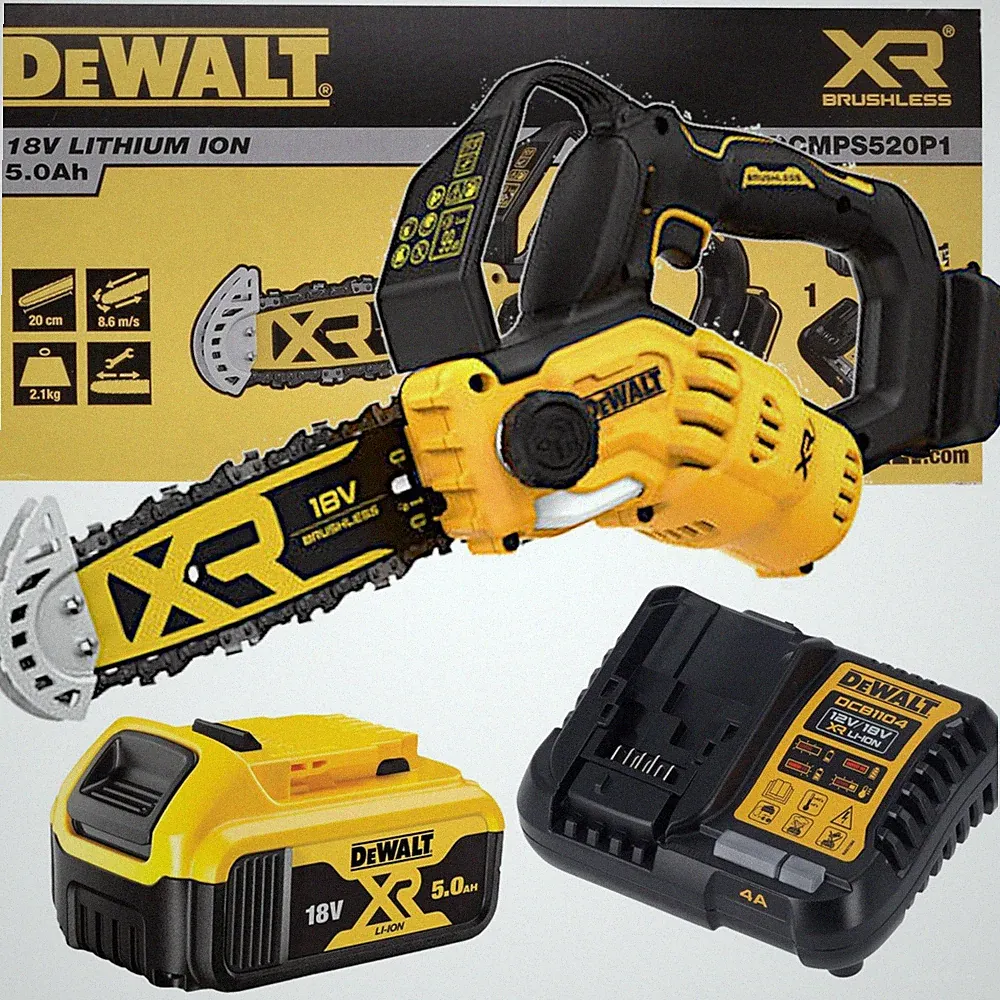 DeWalt Akku – Kettensäge Astsäge 18V mit Akku 5Ah und Ladegerät DCMPS520P1-QW