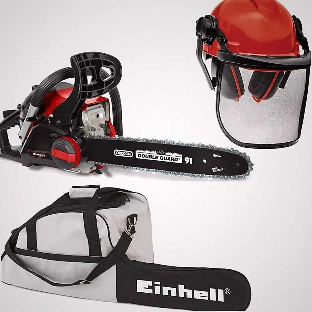 Einhell Benzin-Kettensäge GC-PC 1435 I TC, Forstschutzhelm, Tasche, Mischflasche