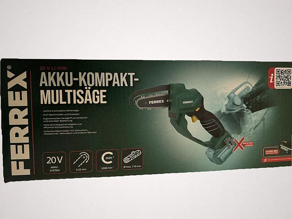 Ferrex Akku Kompakte Kettensäge 20 V Motorsäge Multisäge, ohne Akku Neu Und Ovp