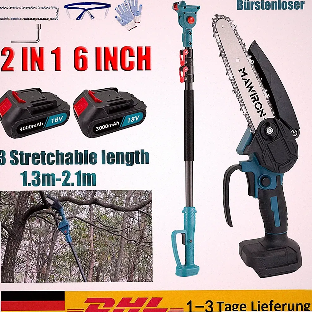 Für 18V Makita Teleskop Astsäge Teleskopsäge Hochentaster Akku Kettensäge+2Akkus