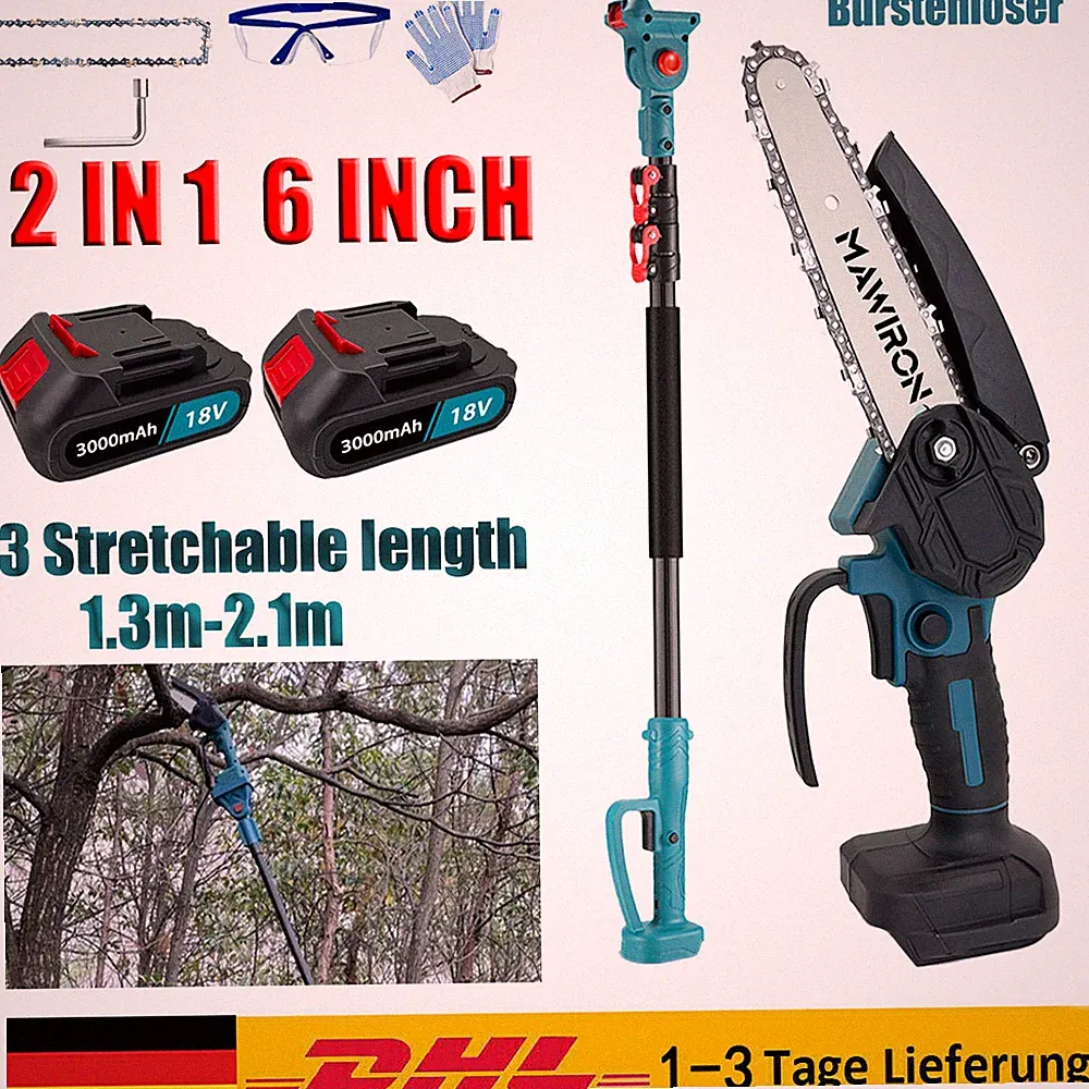 Für Makita 18V 6'' Akku Kettensäge Teleskop Hochentaster Astkettensäge 2x Akkus