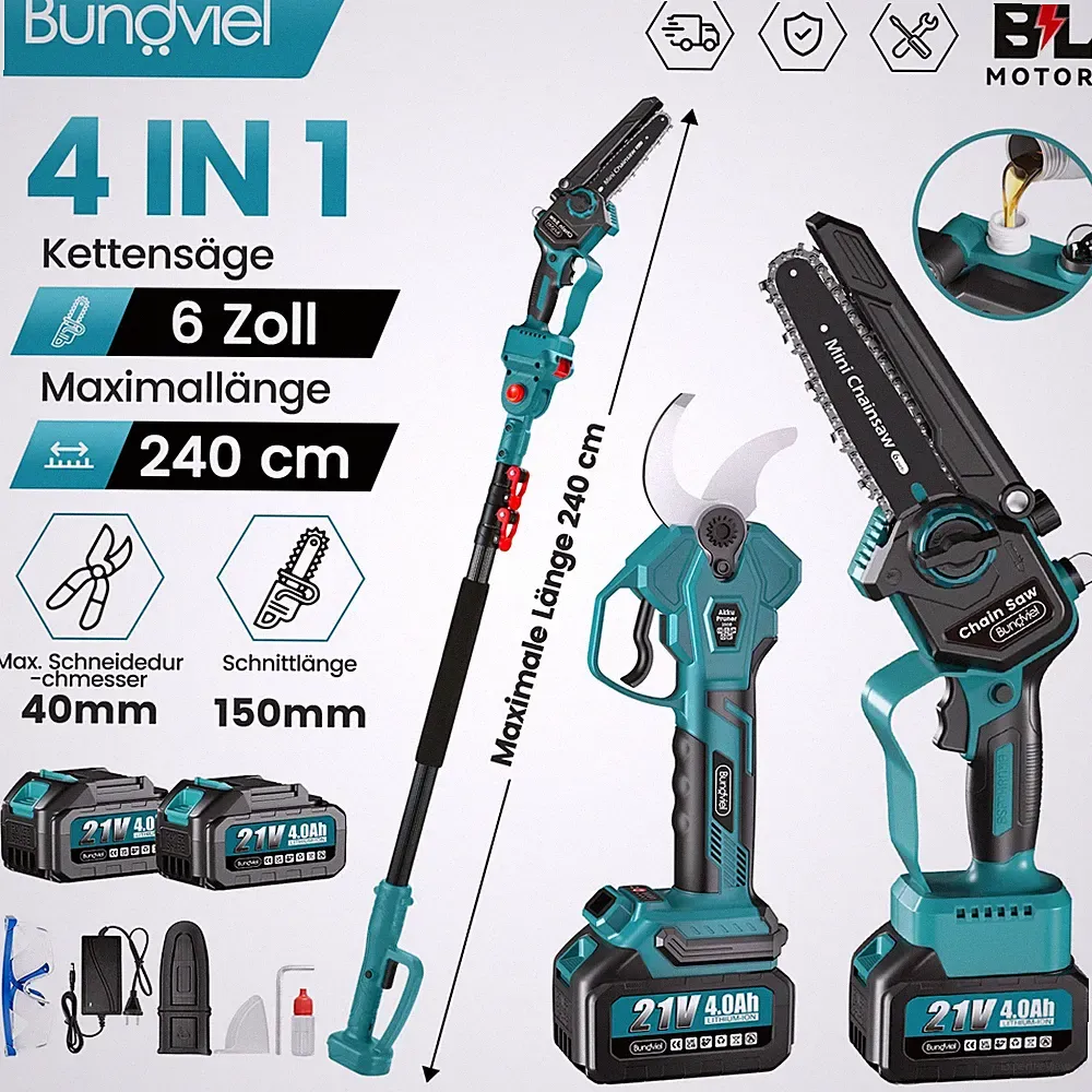 Für Makita 21V Teleskop Hochentaster 4IN1 Akku Kettensäge Gartenschere Mit Akkus
