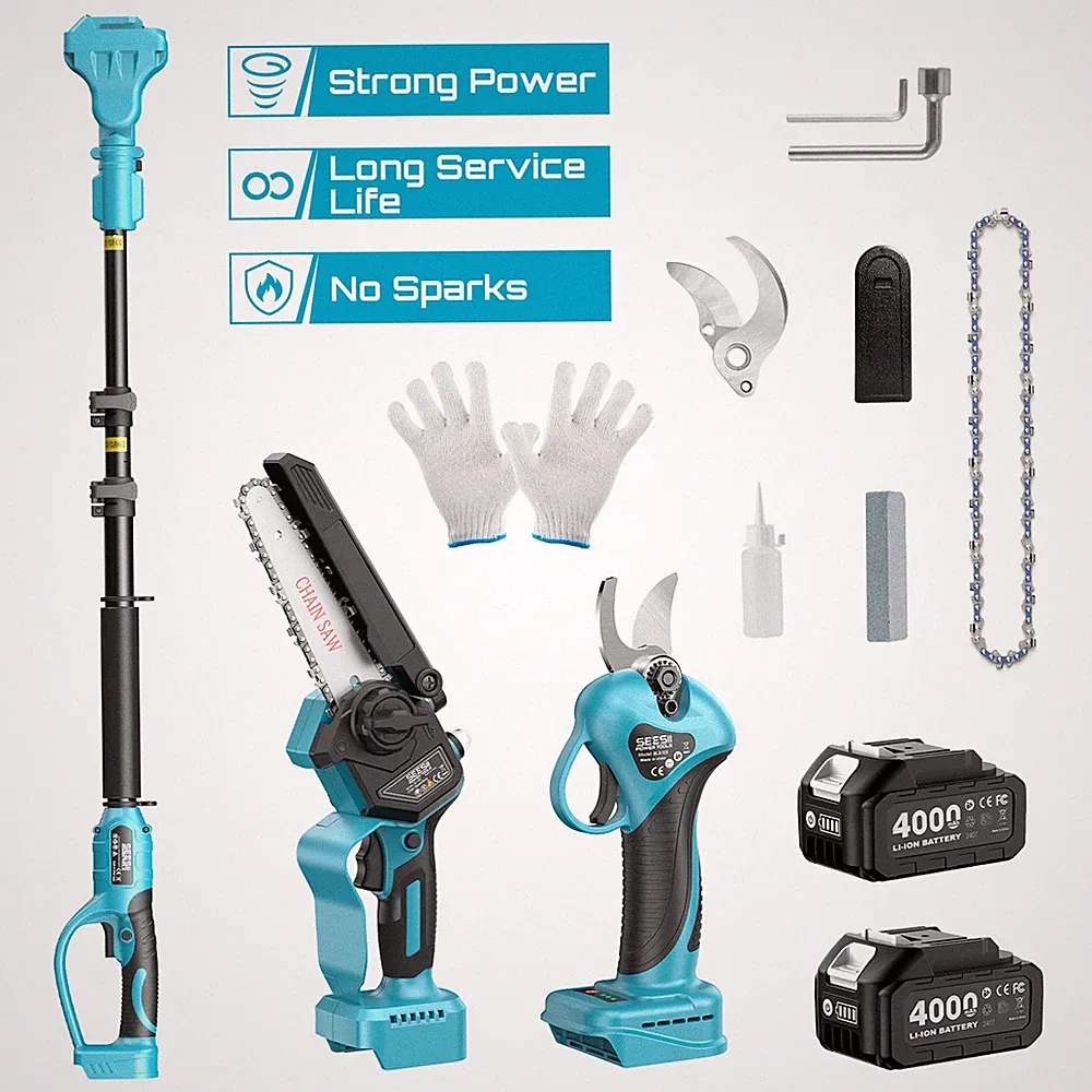 Für Makita 4IN1 Akku Kettensäge Teleskop Hochentaster Gartenschere mit 2 Akkus