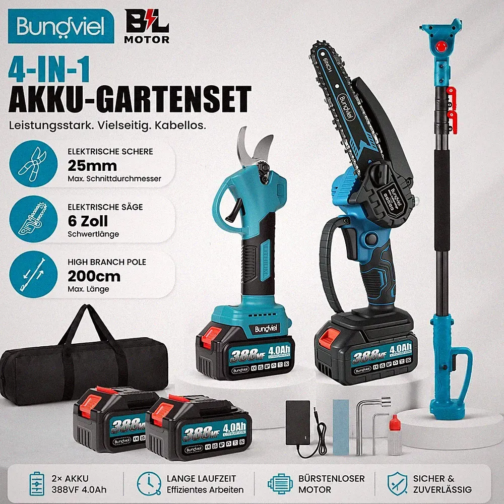 Für Makita Akku Kettensäge 4IN1 Teleskop Hochentaster Gartenschere mit 2 Akkus