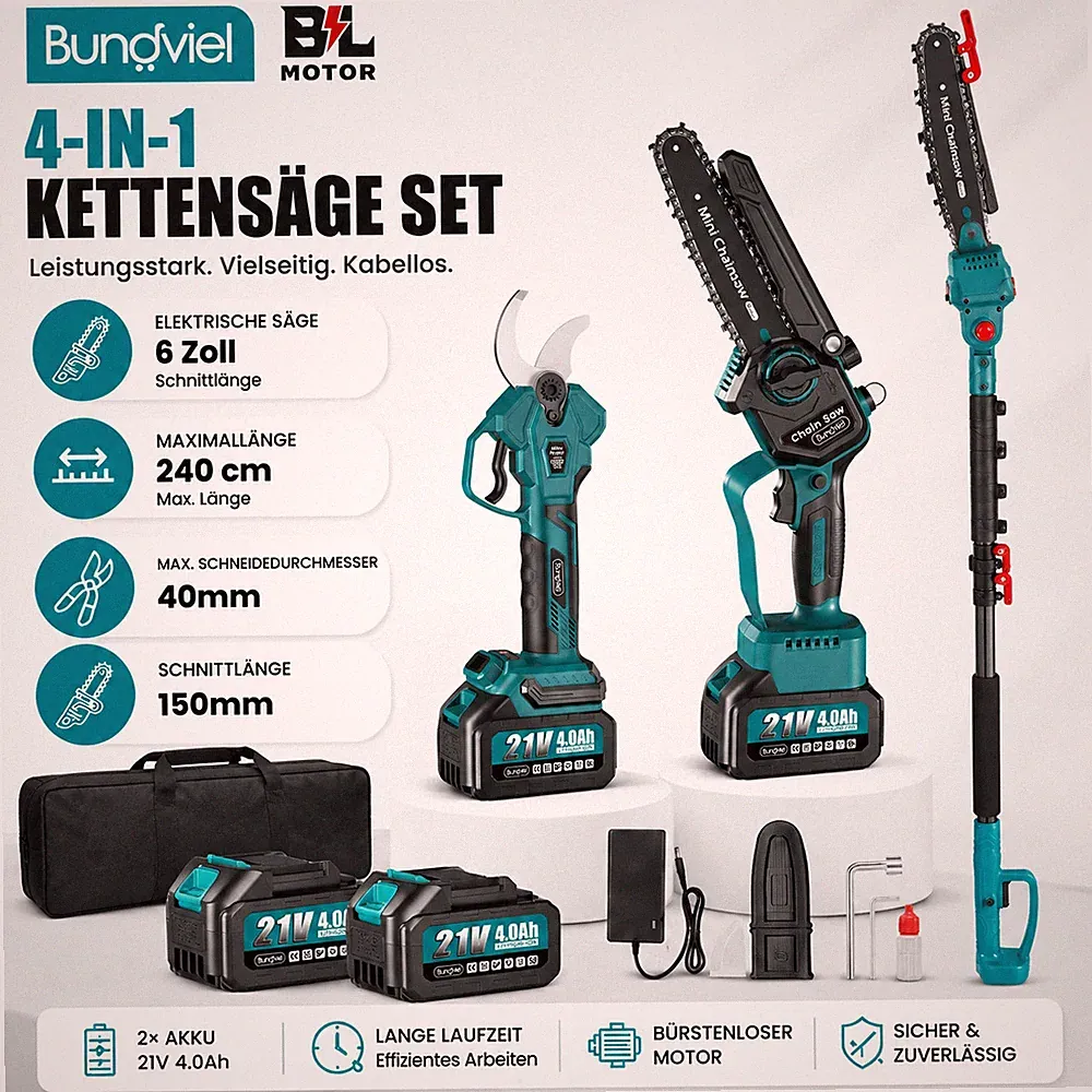 Für Makita Akku Kettensäge 4IN1 Teleskop Hochentaster Gartenschere mit 2 Akkus