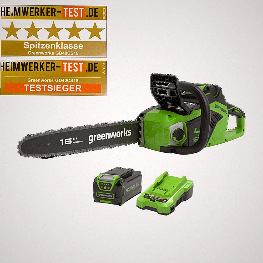 Greenworks GD40CS18K4 Akku Kettensäge 40V 40cm 1,8kW mit 4Ah Akku & Ladegerät