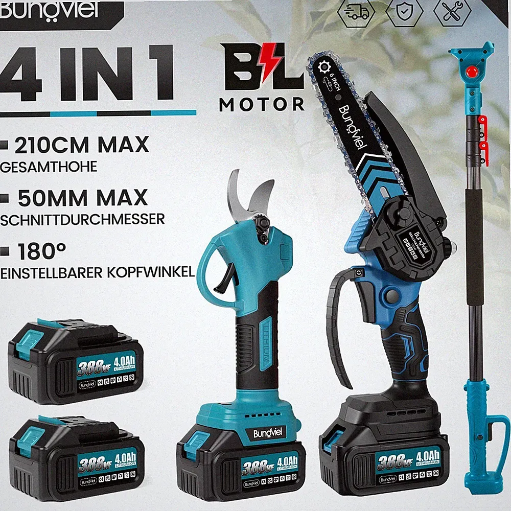 Hochentaster Akku 4 in 1 Mini Kettensäge mit Teleskopstange 2Akku 4Ah Für Makita