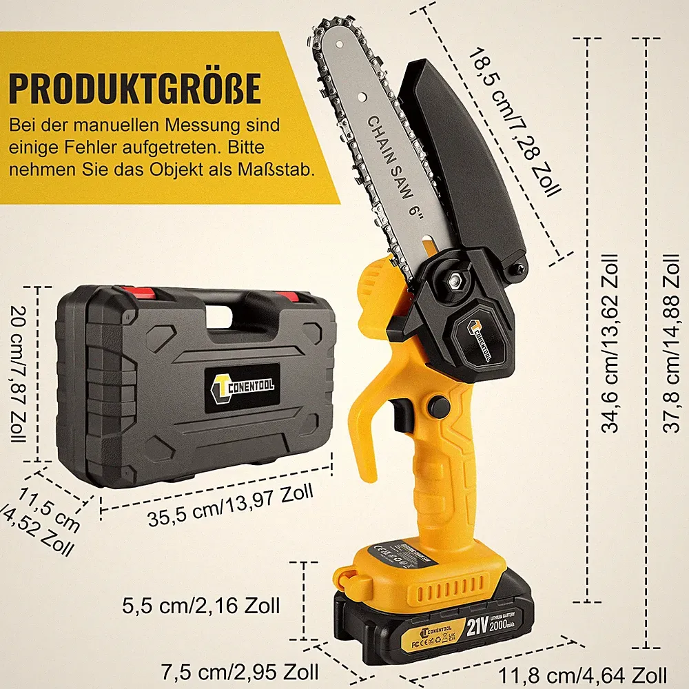 Hochleistungs-Mini-Kettensäge 21V, 6 Zoll, Schnellschneidend für Holz im Garten